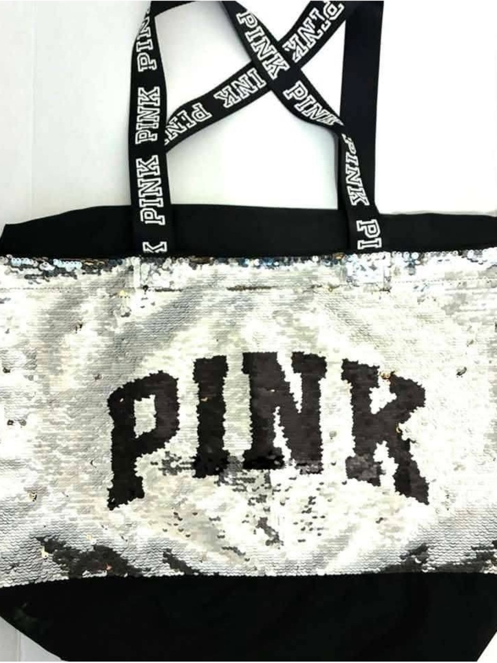 PINK Victoria's Secret Sequin Tote - Black and Silver